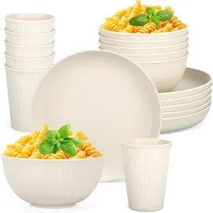 18PCS Wheat Straw Dinnerware Sets Unbreakable Reusable Dinnerware Set for 6, Microwave Dishwasher Safe Dinnerware for Outdoor Camping Dishes