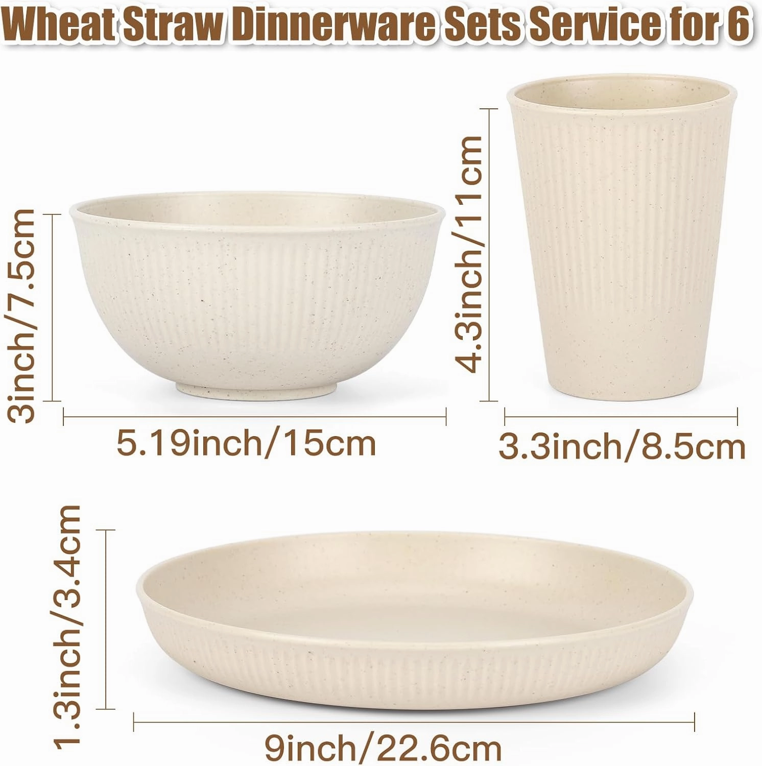 18PCS Wheat Straw Dinnerware Sets Unbreakable Reusable Dinnerware Set for 6, Microwave Dishwasher Safe Dinnerware for Outdoor Camping Dishes
