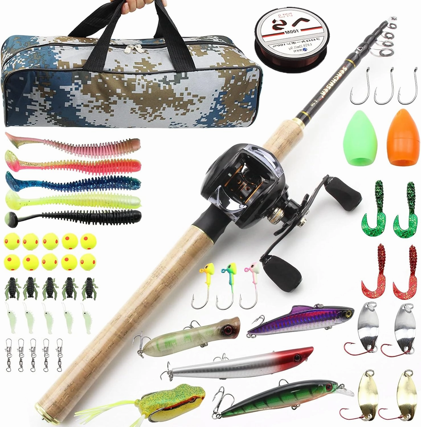 1.8M-2.7M High Carbon Cast Fishing Rod, Cast Wheel Fishing Line Bait Set, Portable Fishing Gear Set with Bag, High Carbon Fiber Trout Rod, Beginner Fishing, Surf Fishing Rod ZYHYD