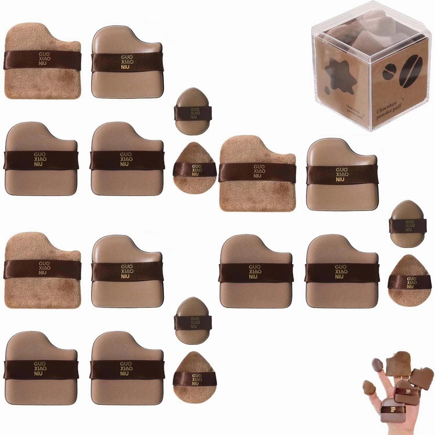 1 Box of 6 Pcs Guoxiaoniu Makeup Puff, Guoxiaoniu Chocolate Color Quick Makeup Foundation Puff Set, Guo Xiao Niu Makeup Puff for Foundation Concealer and Powder (3 set)