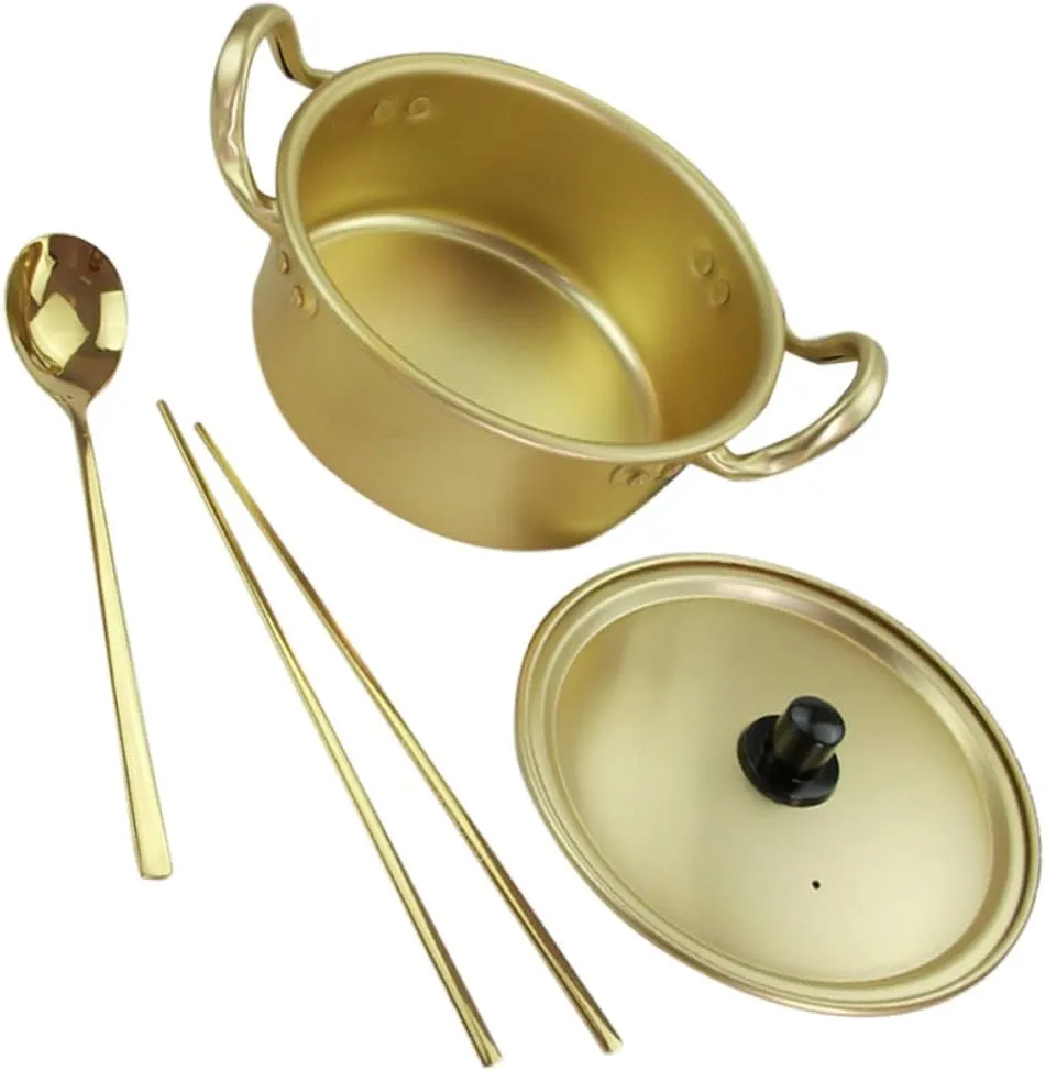 1set Korean Ramen Pot Compact Noodle Cooker Chopsticks Spoon Lightweight Nonstick - for Home Cooking Picnics