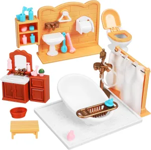 1Set Miniature Doll House Bathroom Furniture Compact Accessories for Dolls House Decorations Includes Bathtub Sink Cabinets and Potted Plants Safe Materials