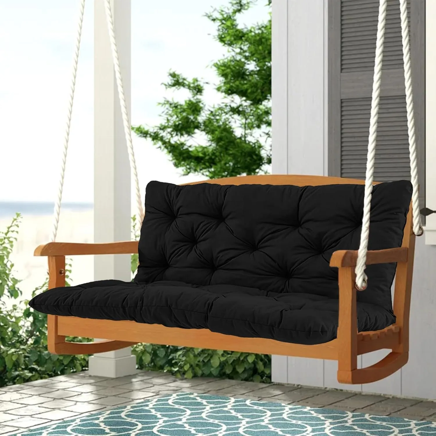 2-3 Seat Swing Replacement Cushion, Outdoor Bench Cushions with Backrest Thicken 4", Patio Furniture Garden Porch Loveseat Glider Pad Anti-Fading Waterproof (Black, 40x60in)