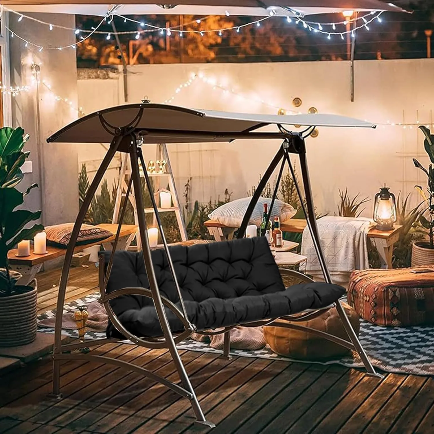 2-3 Seat Swing Replacement Cushion, Outdoor Bench Cushions with Backrest Thicken 4", Patio Furniture Garden Porch Loveseat Glider Pad Anti-Fading Waterproof (Black, 40x60in)