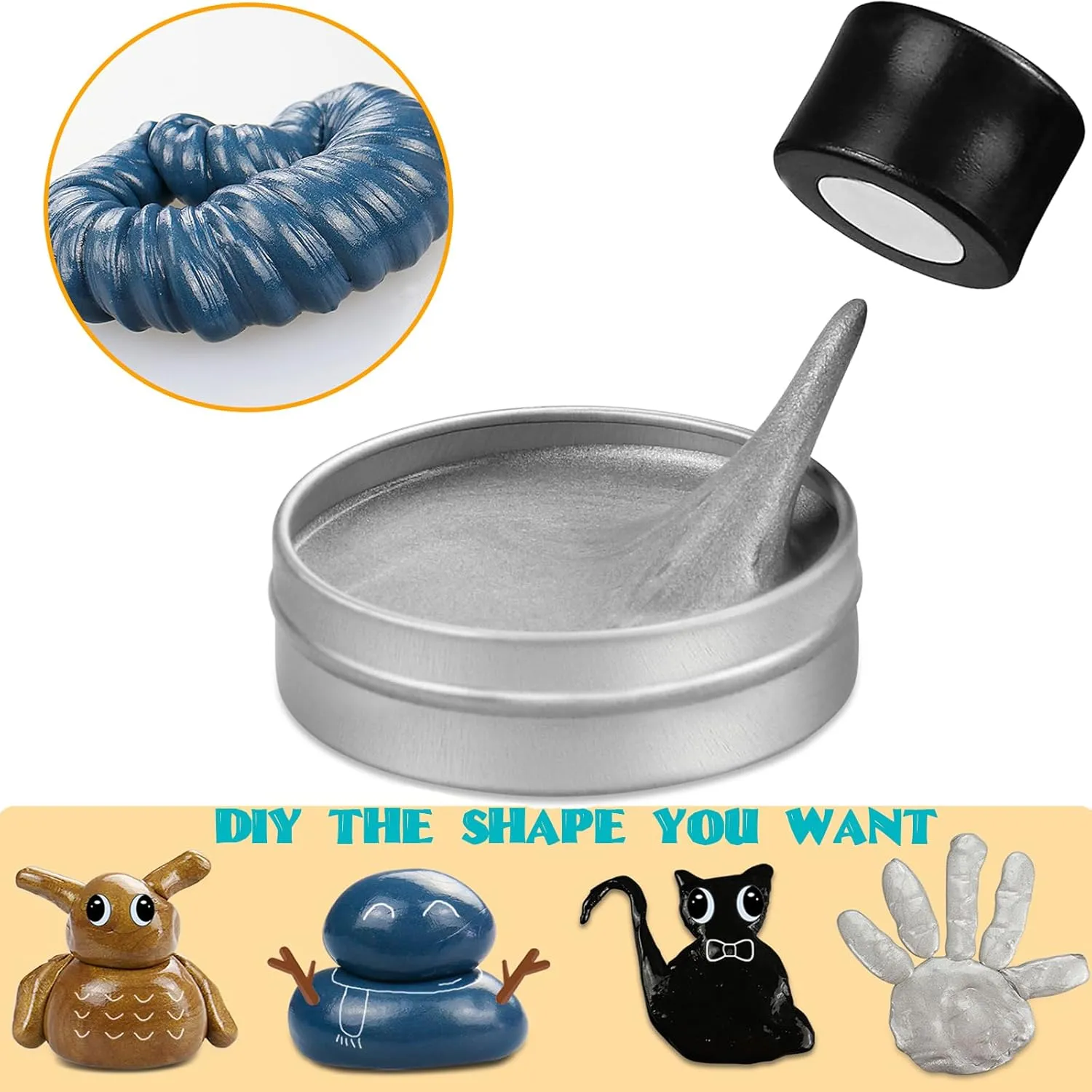 2 Pack Magnetic Slime Putty, Soft Magic Slime Hand Therapy Putty Fidget Game Stress Relief Thinking Educational Toy with Upgraded Magnet Christmas Birthday Gifts for Kids Adults(Blue,Silver)