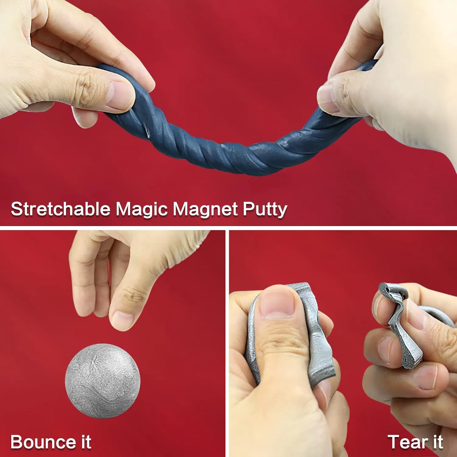 2 Pack Magnetic Slime Putty, Soft Magic Slime Hand Therapy Putty Fidget Game Stress Relief Thinking Educational Toy with Upgraded Magnet Christmas Birthday Gifts for Kids Adults(Blue,Silver)