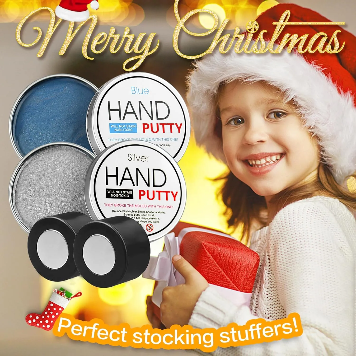 2 Pack Magnetic Slime Putty, Soft Magic Slime Hand Therapy Putty Fidget Game Stress Relief Thinking Educational Toy with Upgraded Magnet Christmas Birthday Gifts for Kids Adults(Blue,Silver)