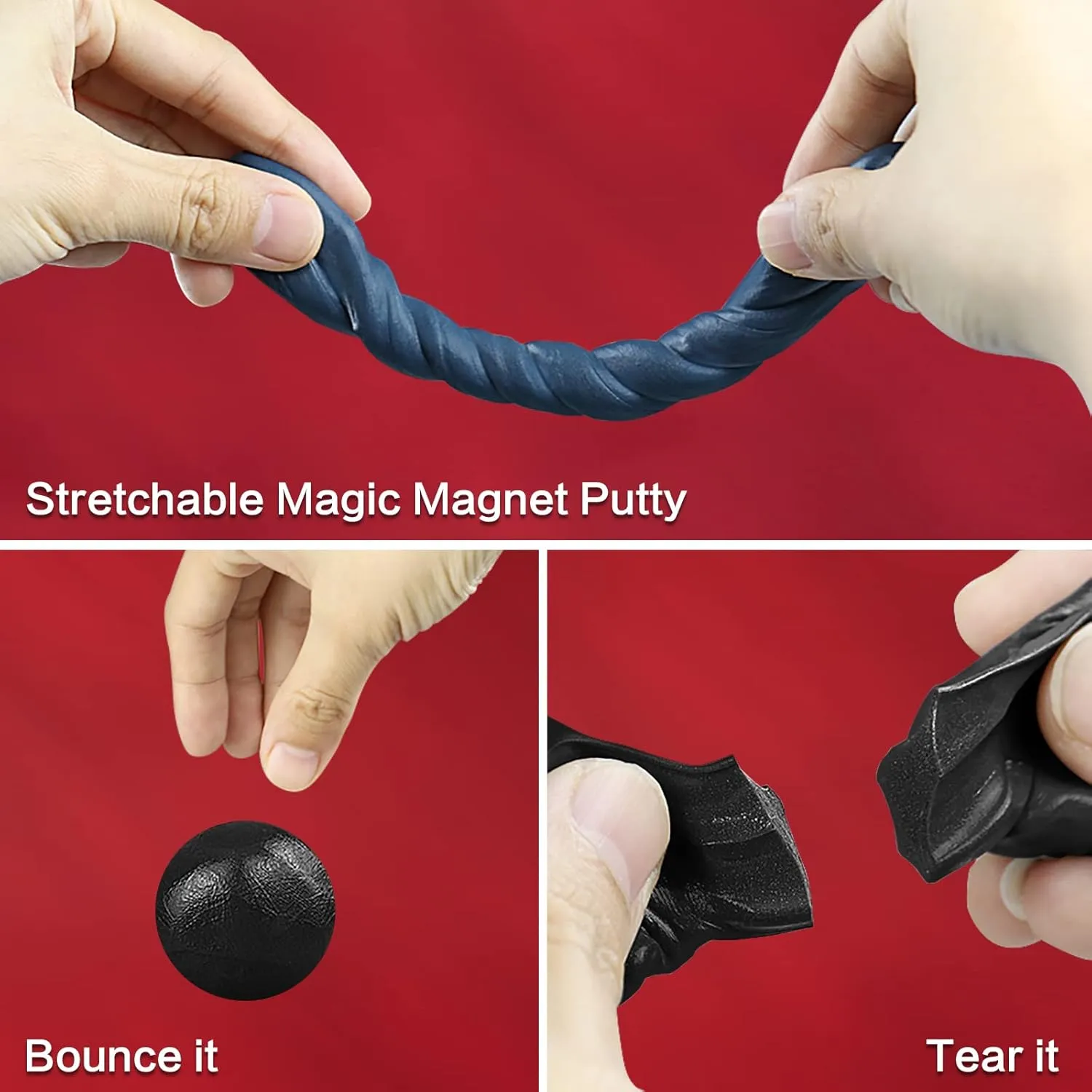 2 Pack Magnetic Slime Putty with Magnet, Soft Magic Slime Hand Putty Fidget Game Stress Relief Thinking Educational Toy with Magnet Gifts for Boys Girls Adults(Blue, Black)
