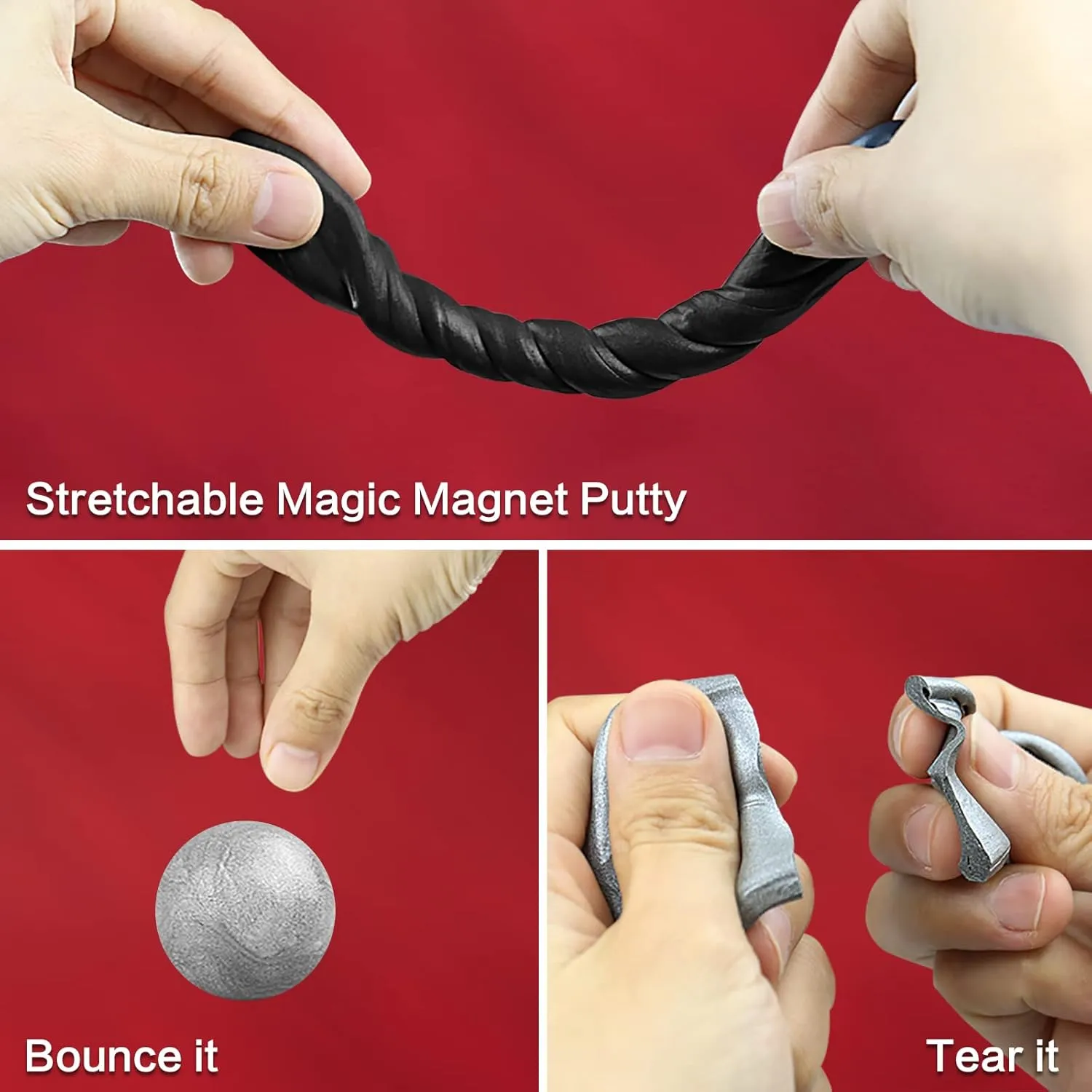 2 Pack Magnetic Slime Putty with Magnet, Soft Magic Slime Hand Putty Fidget Game Stress Relief Thinking Educational Toy with Upgraded Bigger Magnet for Boys Girls Adults(Black, Silver)