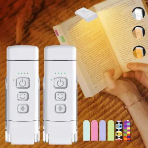 2-Pack Reading Light with 6 Bookmark, Portable Book Light for Reading in Bed, 3 Colors & 5 Brightness Dimmable Eye Care, Rechargeable Book Lamp with 30/60-min Timer for Kids, Night Reading Lovers
