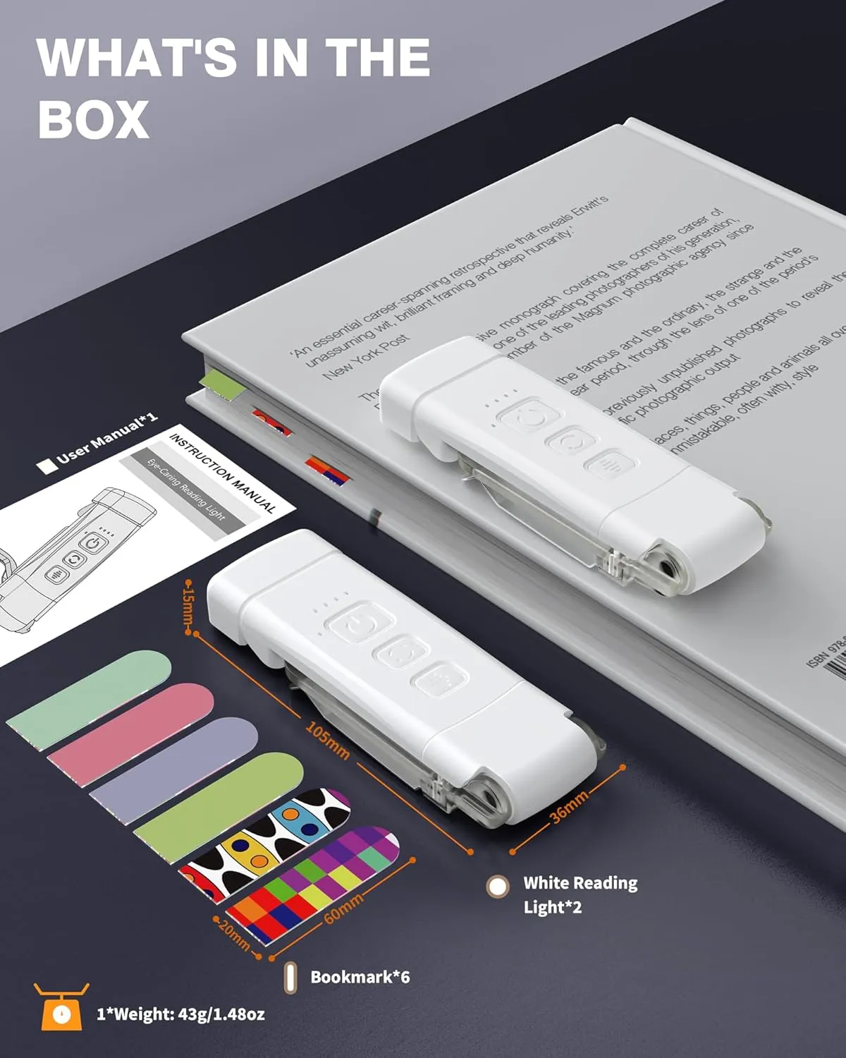 2-Pack Reading Light with 6 Bookmark, Portable Book Light for Reading in Bed, 3 Colors & 5 Brightness Dimmable Eye Care, Rechargeable Book Lamp with 30/60-min Timer for Kids, Night Reading Lovers