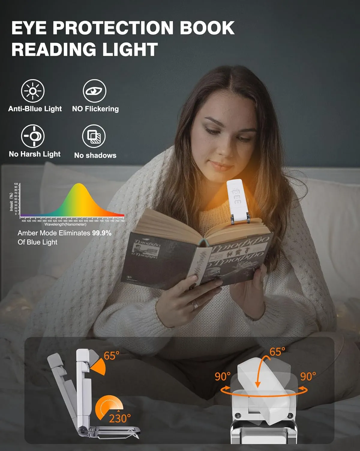 2-Pack Reading Light with 6 Bookmark, Portable Book Light for Reading in Bed, 3 Colors & 5 Brightness Dimmable Eye Care, Rechargeable Book Lamp with 30/60-min Timer for Kids, Night Reading Lovers