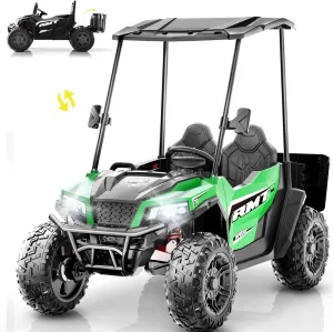 2 Seater Ride on Car for Kids, 4WD Battery Powered Toy w/Safety Belt, Forward and Reverse Functions, Spring Suspension, Music and Lights, Remote Control Ride on Car for Toddlers 3-5 - Green