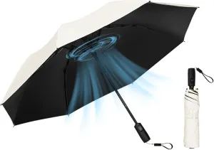 2023 Folding Golf Umbrella with Fan,UV50 Sun Protection Air Cooling Electric Battery USB Parasol Fan Umbrella for Outdoor Sports Beach Patio Garden