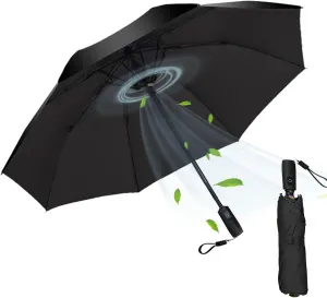 2023 Folding Golf Umbrella with Fan,UV50 Sun Protection Air Cooling Electric Battery USB Parasol Fan Umbrella for Outdoor Sports Beach Patio Garden