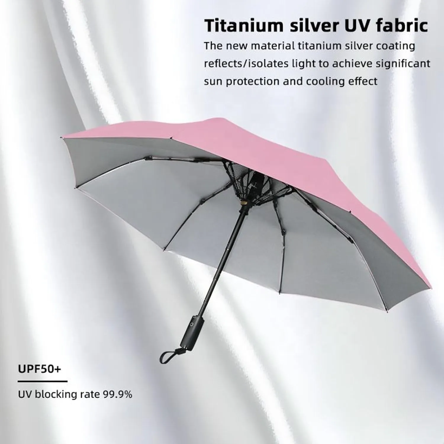 2023 Folding Golf Umbrella with Fan,UV50 Sun Protection Air Cooling Electric Battery USB Parasol Fan Umbrella for Outdoor Sports Beach Patio Garden