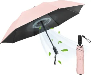 2023 Folding Golf Umbrella with Fan,UV50 Sun Protection Air Cooling Electric Battery USB Parasol Fan Umbrella for Outdoor Sports Beach Patio Garden