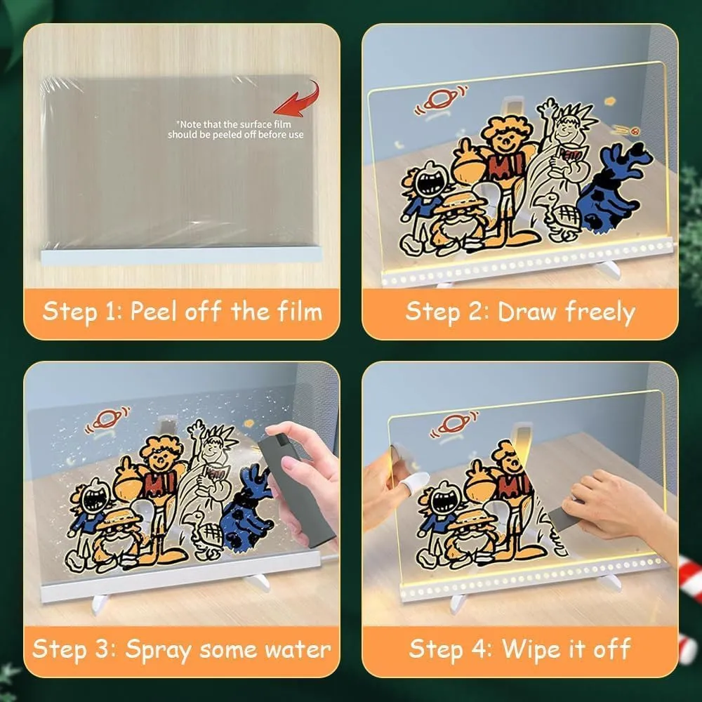 2025 New LED Note Board with Colors, Lighted Acrylic Dry Erase Board Light Up Dry Erase Board with Adjustable Stand and 7 Colors Pen, LED Illuminated Drawing Board for Office School Home (11.8 X 7.9”)