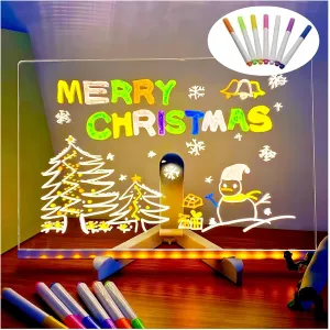 2025 New LED Note Board with Colors, Lighted Acrylic Dry Erase Board Light Up Dry Erase Board with Adjustable Stand and 7 Colors Pen, LED Illuminated Drawing Board for Office School Home (7.9 X 7.9”)