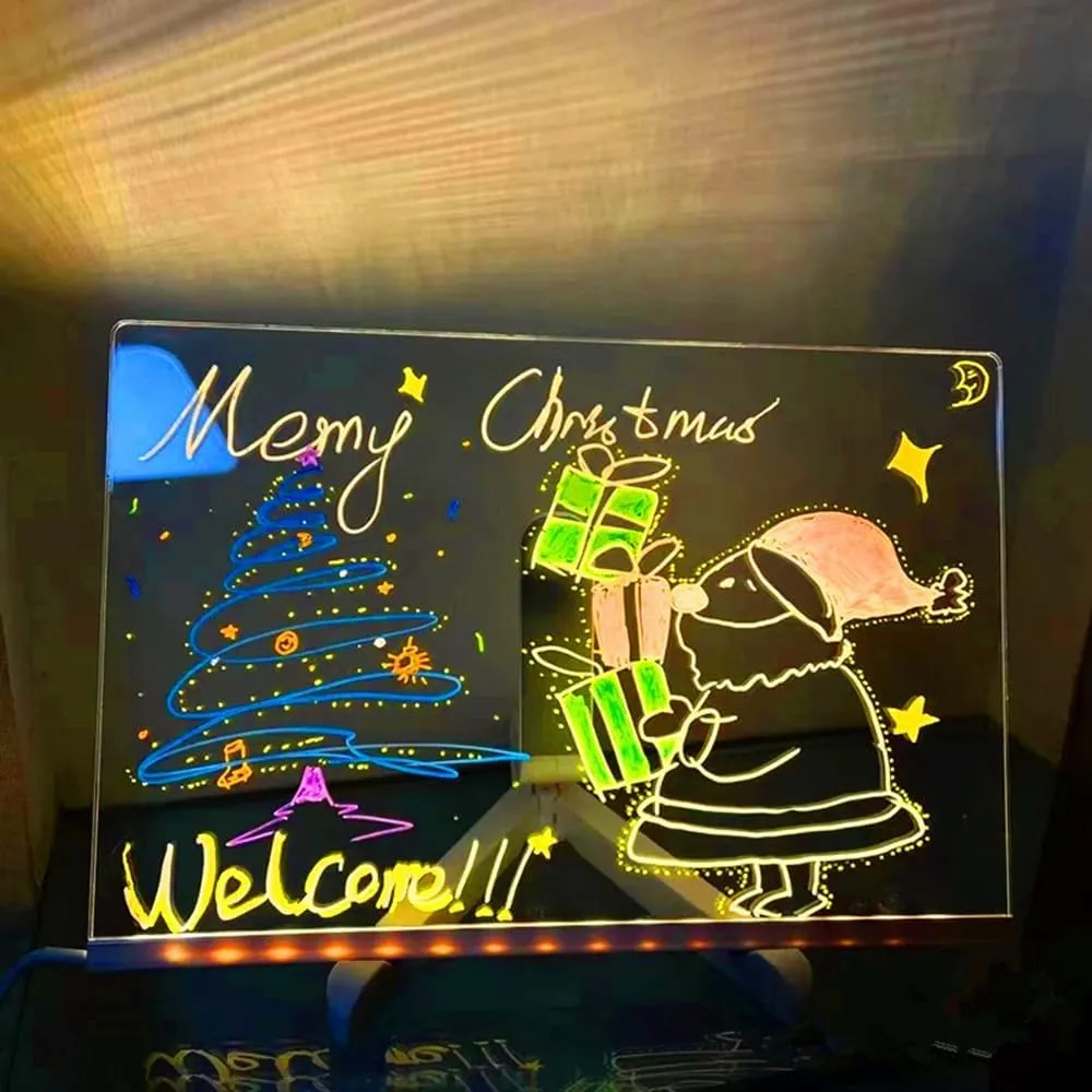 2025 New LED Note Board with Colors,LED Acrylic Message Board Dry Erase Board,Light up Dry Erase Board with Adjustable Stand and 7 Pens(20 x 20cm),Christmas Birthday Gifts Toys for Girls Boy Kids
