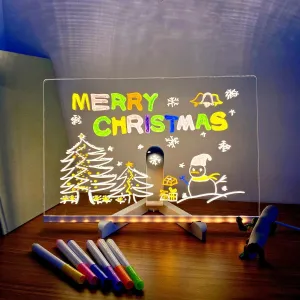 2025 New LED Note Board with Colors,LED Acrylic Message Board Dry Erase Board,Light up Dry Erase Board with Adjustable Stand and 7 Pens(20 x 20cm),Christmas Birthday Gifts Toys for Girls Boy Kids
