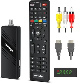 2025 Upgraded Digital Converter Box for TV, OWERSLYN Invisible ATSC Cabal Box with TV Tuner, DVR Recording & Playback, USB Media Player, HDMI/AV Output 1080P, Timer, Set Top Box, 2in 1 Remote