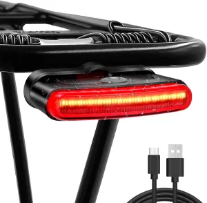 220° Wide Visible Safety Flashlight Bike Tail Light with 120 Lumens, IPX6 Waterproof,Type-C, Alarm Mode, Easy Install Bicycle Back Light Rechargeable Rear Bike Lights
