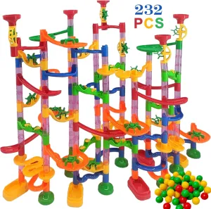 232 PCS Marble Run Premium Set,STEM Educational Building Block Toy,Marble Track Race Set with 45 Marbles for Boys & Girls,Marble Maze Game Construction Building Blocks Toys for Kids