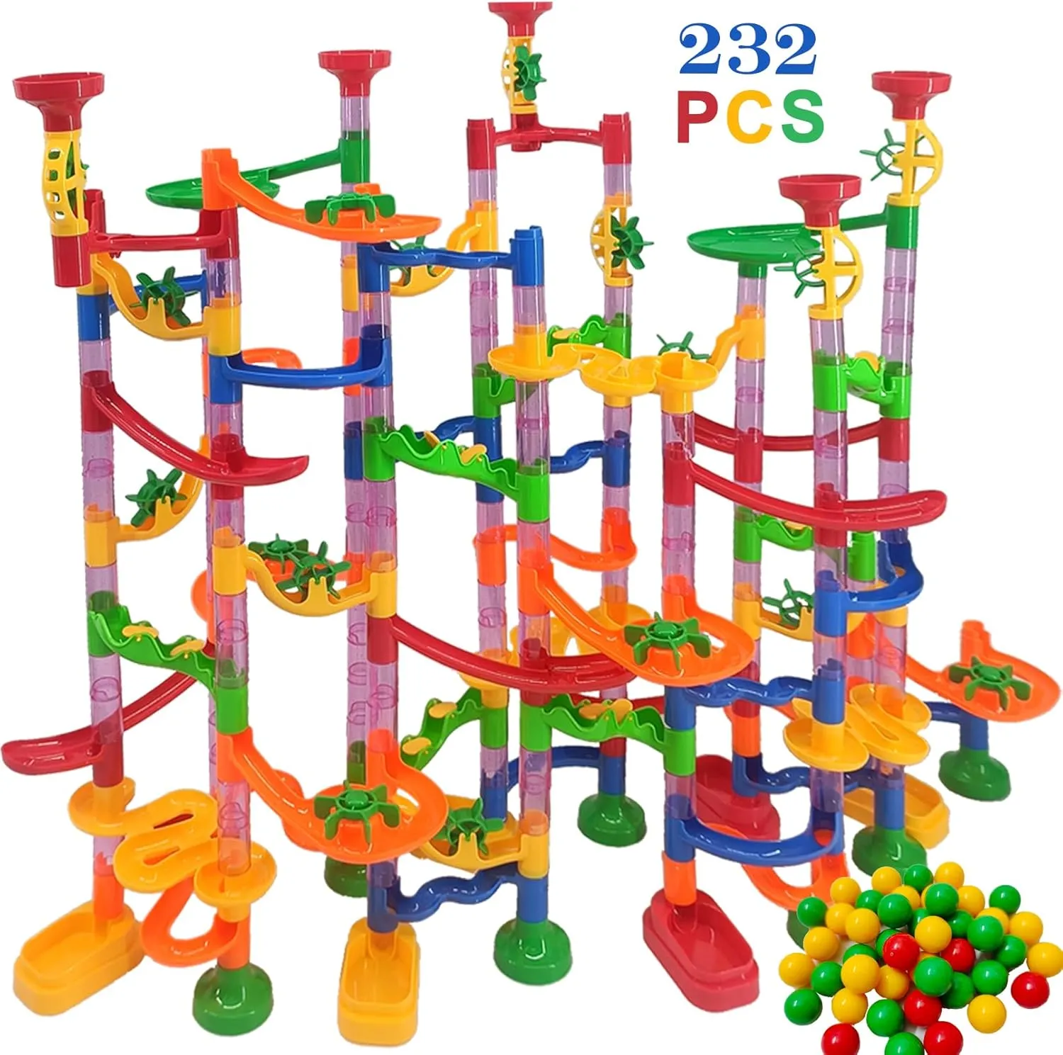 232 PCS Marble Run Premium Set,STEM Educational Building Block Toy,Marble Track Race Set with 45 Marbles for Boys & Girls,Marble Maze Game Construction Building Blocks Toys for Kids