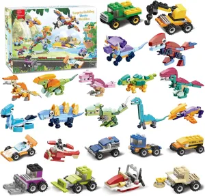 24 Packs Party Favors for Kids Building Set - Valentines Day Gifts for Kids Classroom Dinosaur Building Blocks Exchange Valentines Party Favors Boxes for Boys Girls Birthday Gifts