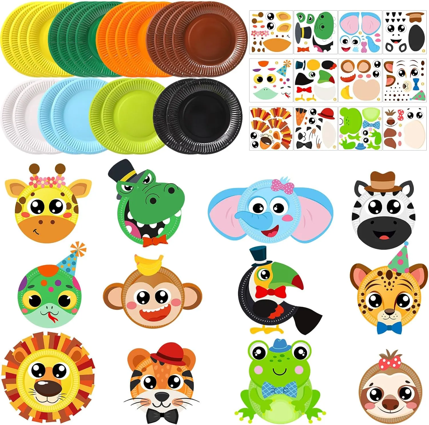 24 Pcs Jungle Animals Plate Craft Kits Wild Animal Arts Crafts Gift Tiger Lion Diy Craft For Boys Girls Preschool Party Classroom DIY Project Supplies Decorations (Cute)