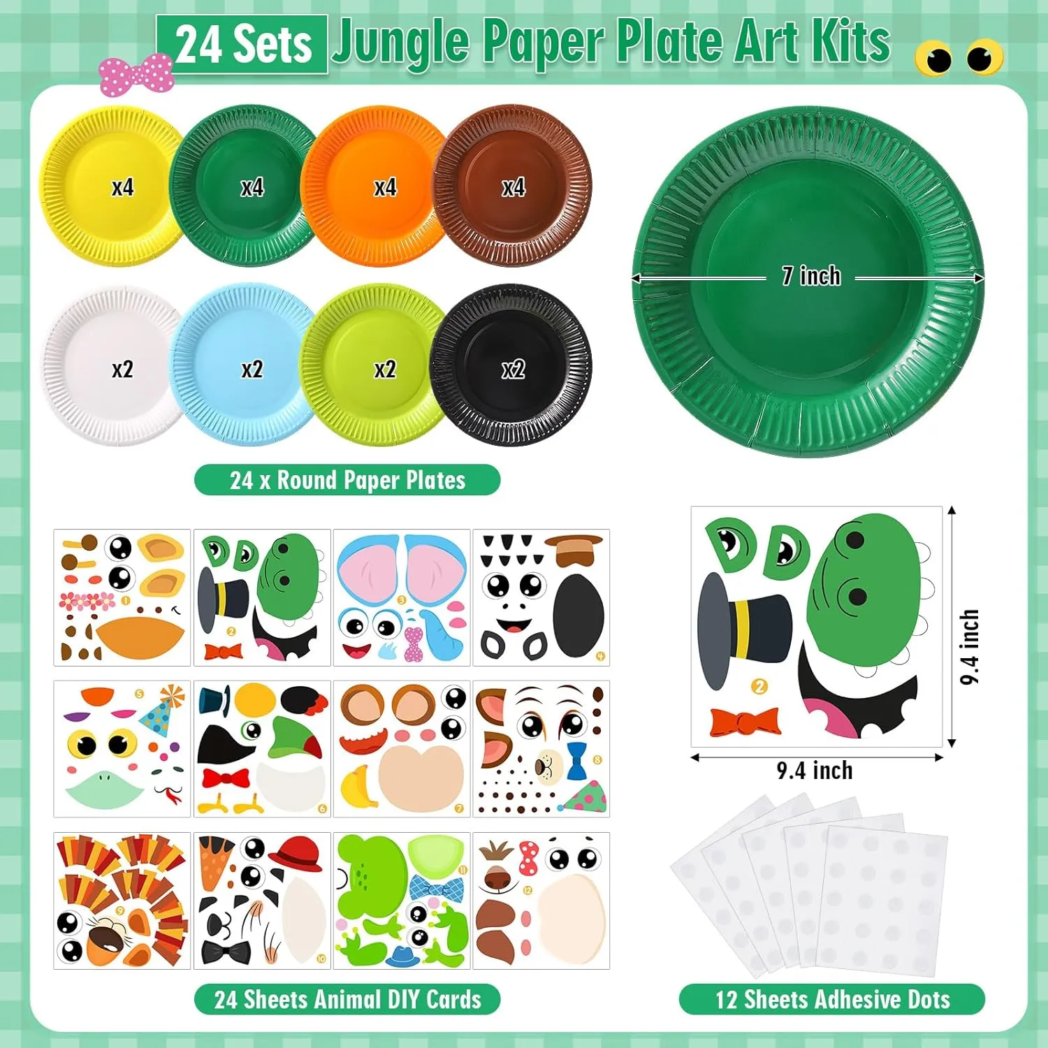 24 Pcs Jungle Animals Plate Craft Kits Wild Animal Arts Crafts Gift Tiger Lion Diy Craft For Boys Girls Preschool Party Classroom DIY Project Supplies Decorations (Cute)