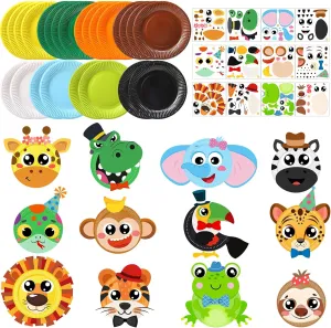 24 Pcs Jungle Animals Plate Craft Kits Wild Animal Arts Crafts Gift Tiger Lion Diy Craft For Boys Girls Preschool Party Classroom DIY Project Supplies Decorations (Cute)
