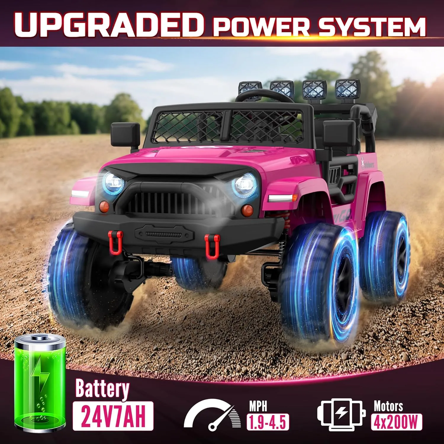 24V 2 Seater Kids Ride On Toy, 4x200W, EVA Tires, Electric Truck Car w/21 Wide Seat, Remote Control, 4WD, 4.5Mph, 4 Wheel Suspension, LED Searchlight, Bluetooth Music & Horn(Pink)