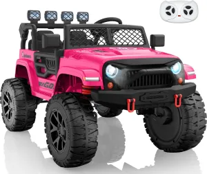 24V 2 Seater Kids Ride On Toy, 4x200W, EVA Tires, Electric Truck Car w/21 Wide Seat, Remote Control, 4WD, 4.5Mph, 4 Wheel Suspension, LED Searchlight, Bluetooth Music & Horn(Pink)