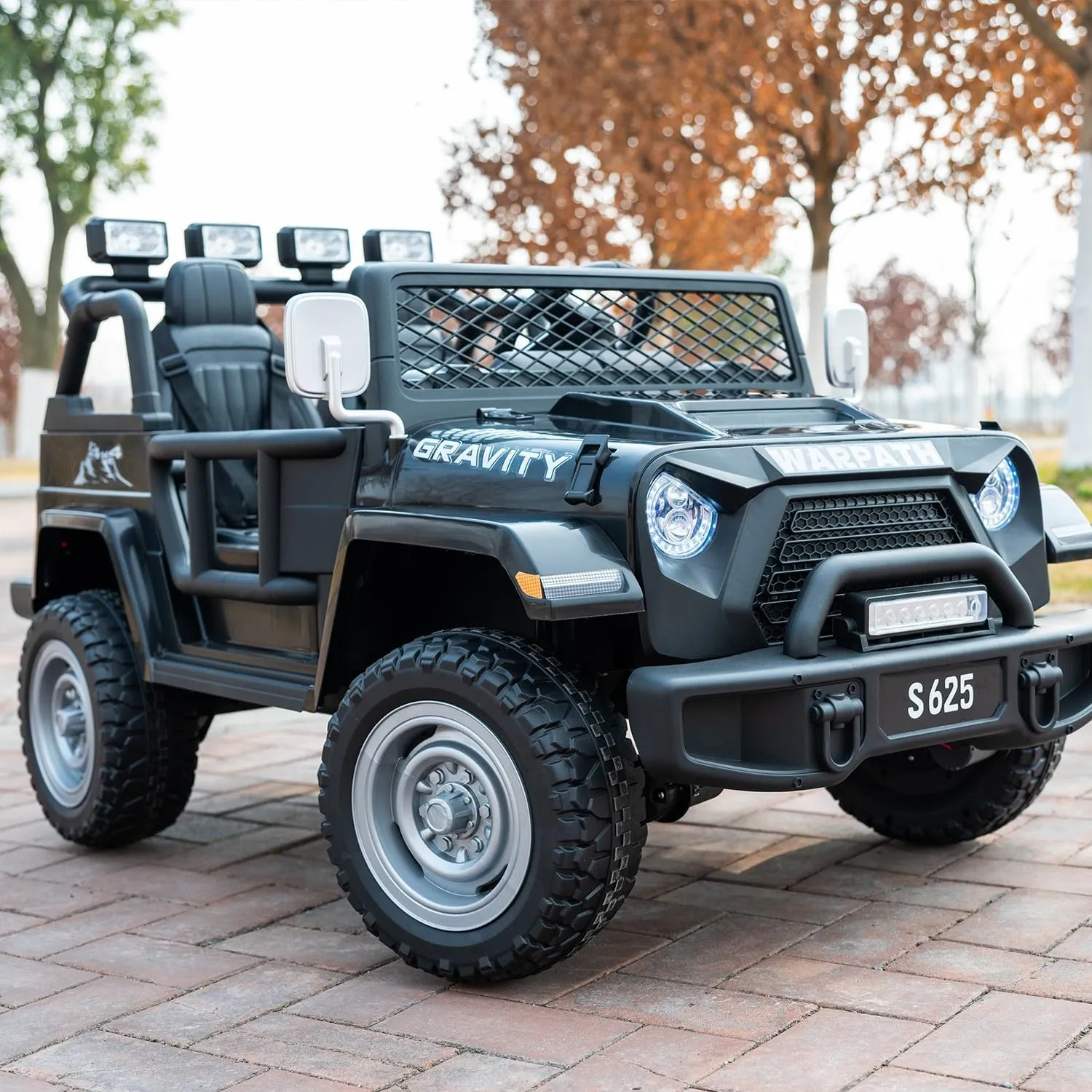 24V 2 Seater Kids Ride-On Truck Jeep, 4WD Electric Car with Parent Remote Control, 4x200W Motor, Spring Suspension, LED Headlights & Searchlights, Bluetooth Music, New Edition, Black