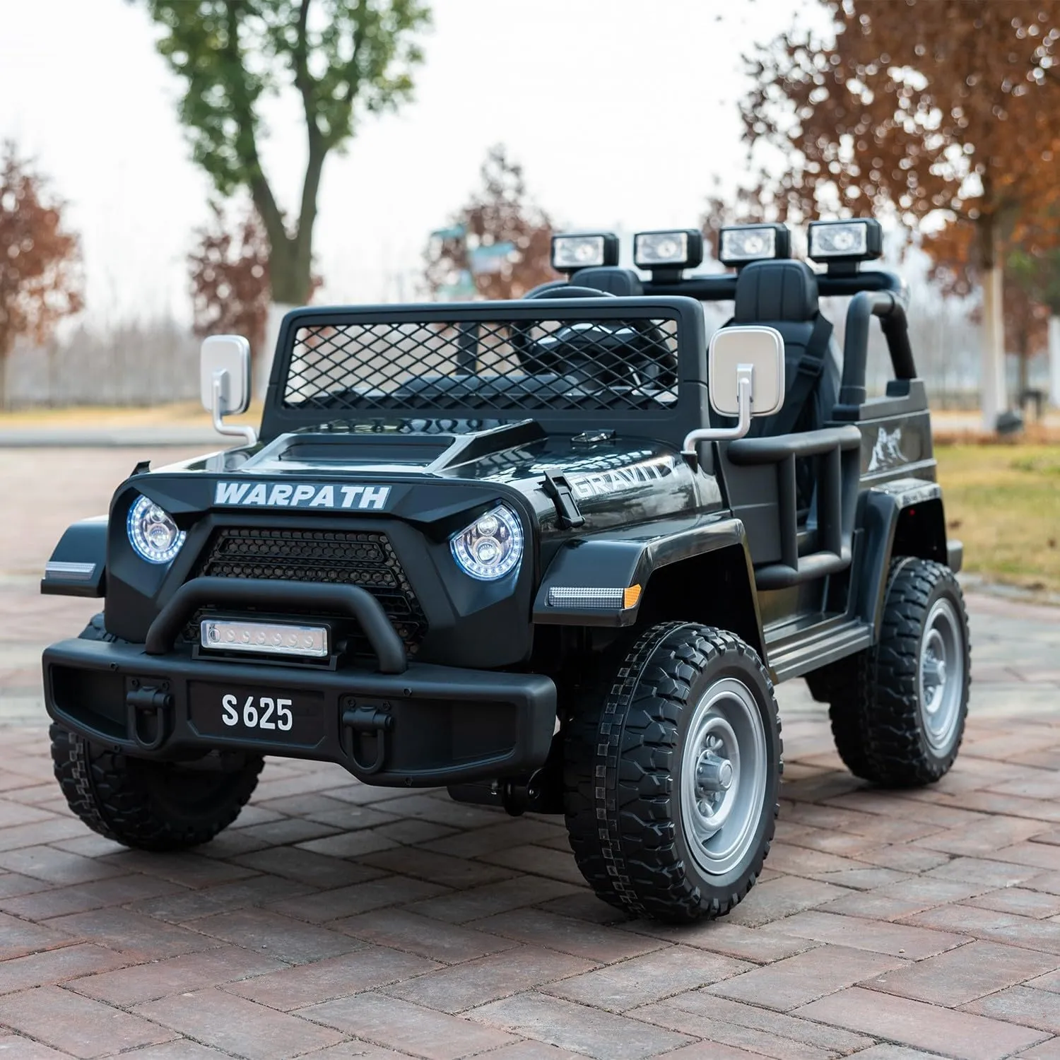 24V 2 Seater Kids Ride-On Truck Jeep, 4WD Electric Car with Parent Remote Control, 4x200W Motor, Spring Suspension, LED Headlights & Searchlights, Bluetooth Music, New Edition, Black