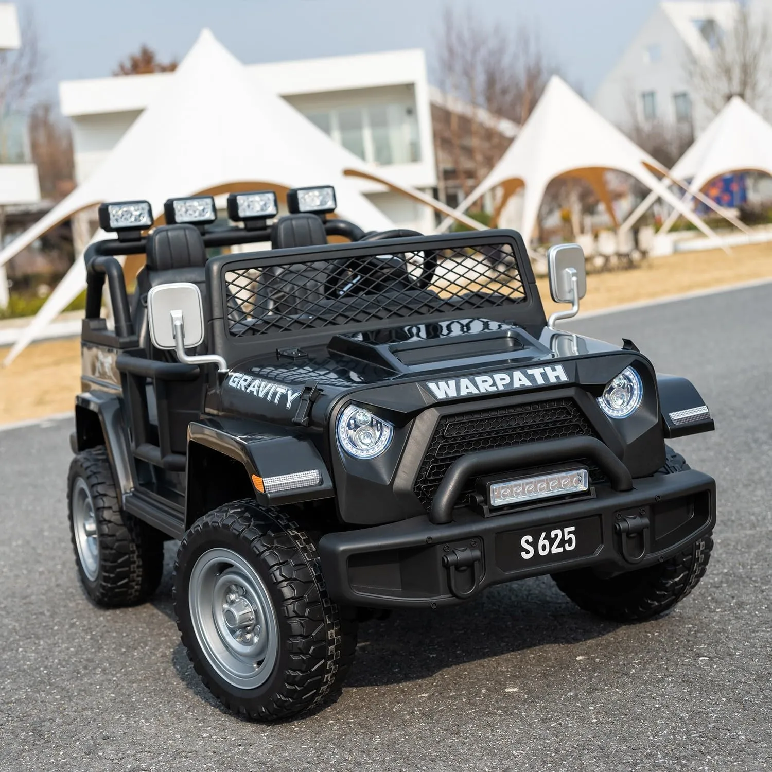 24V 2 Seater Kids Ride-On Truck Jeep, 4WD Electric Car with Parent Remote Control, 4x200W Motor, Spring Suspension, LED Headlights & Searchlights, Bluetooth Music, New Edition, Black