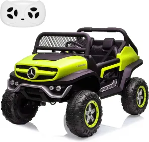 24V 2 Seater Kids Ride On Truck Licensed Mercedes Benz Ride On Toy for Toddles Electric Vehicle with Remote Control, Battery Display, Trunk, Spring Suspension, Led Lights, Music, Green