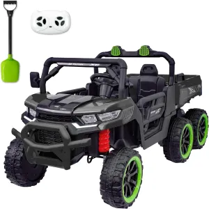 24V 2 Seater Ride On Dump Truck with Remote Control, Electric UTV Car with Electric Dump Bed, 2 Speed 4WD Power Ride Cars 6x6 Wheels Music, Storage Trunk for Boys Girls, Black