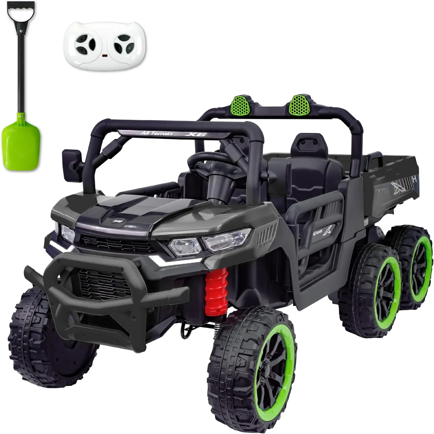24V 2 Seater Ride On Dump Truck with Remote Control, Electric UTV Car with Electric Dump Bed, 2 Speed 4WD Power Ride Cars 6x6 Wheels Music, Storage Trunk for Boys Girls, Black