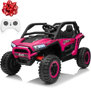 24V 2 Seater Ride on Toys, 4X4 Ride on Car Truck w/Remote Control, 2WD/4WD Switchable Kids UTV, Storage Space, 3 Speeds, 4 Spring Suspension, Music, Bluetooth, 24V Ride on Toys for Big Kids