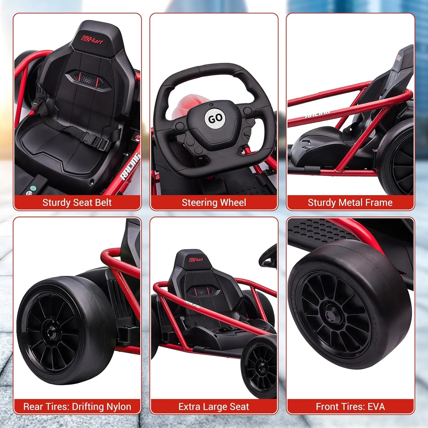 24V 9Ah Kids Ride On Go Kart Toy, High Speed 8MPH Drifting Car with Powerful Motors, Large Seat,Slow Start Function,High/Low Speed, Music, Max Load 180lbs Racing Toy for Kids 8-12 Years