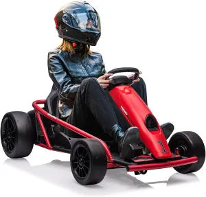 24V 9Ah Kids Ride On Go Kart Toy, High Speed 8MPH Drifting Car with Powerful Motors, Large Seat,Slow Start Function,High/Low Speed, Music, Max Load 180lbs Racing Toy for Kids 8-12 Years