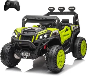 24V Battery Powered Electric Car for Big Kids, 24V Riding Cars for Kids Ages 4-8, Children Car with Bluetooth 3 Speeds LED Lights Storage Trunk, Green