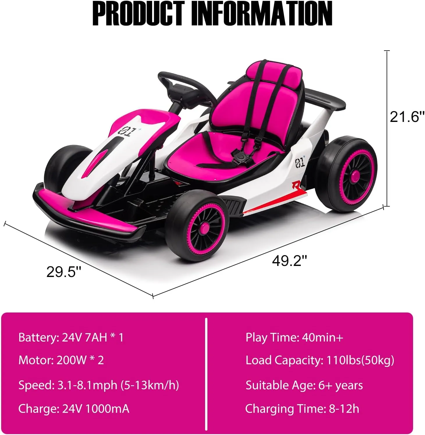 24V Go Kart for Kids, Electric Drift Kart with 2X200W Motor, 7AH Battery, Drift Function, Electric Pedals, and Safety Belt, Outdoor Racing Toy for Boys and Girls Ages 6 