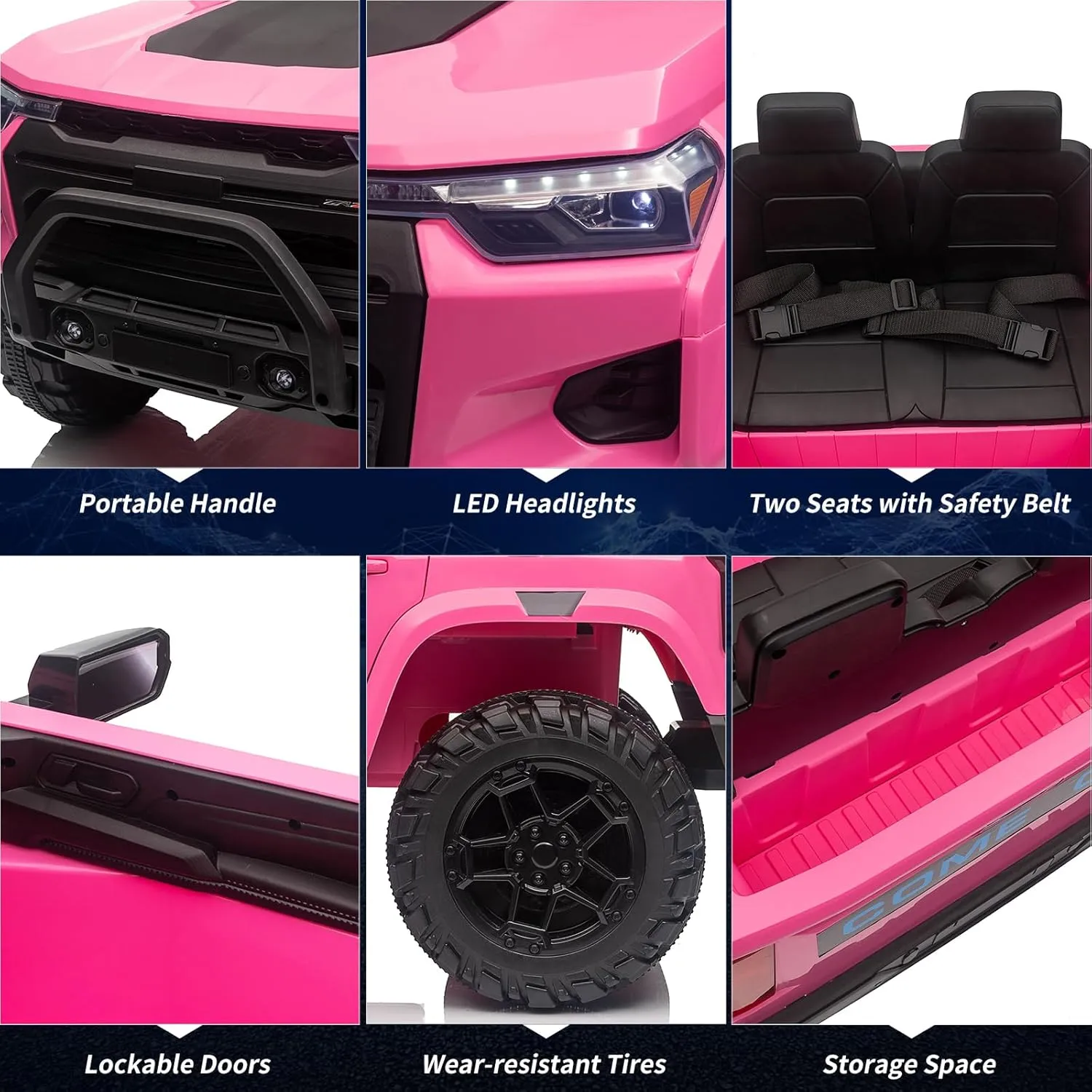 24V Kids Ride On Car 2 Seater Electric Ride On Toy for Toddlers Battery Powered Truck Car with Remote Control, Battery Display, Handle, Trunk, LED Lights, Music (Pink)