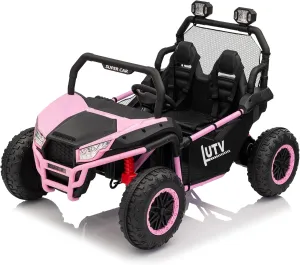 24V Kids Ride On Car 2 Seater Electric UTV with Parent Remote Control AWD Dual 200W LED Lights and Music 22 Inch Wide Seat Off Road Battery Powered Toy Car for Boys and Girls(Rose Red)