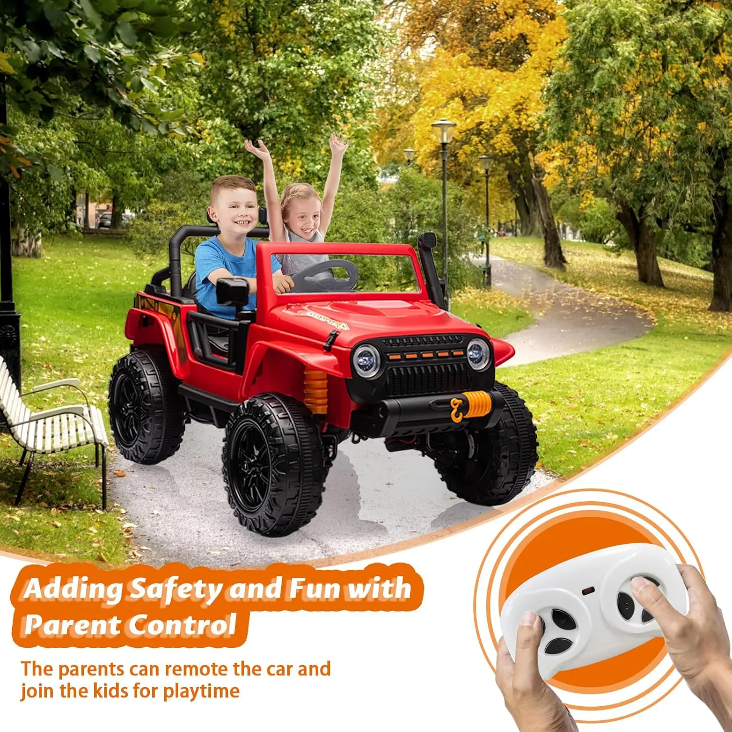 24V Ride On Car for Kids,2 Seater Electric Truck with Remote Control, 4x45W Powerful Engine, Battery Powered Ride On Toys for Kids, 4WD/2WD Switchable, Led Headlight & Music Player, Red