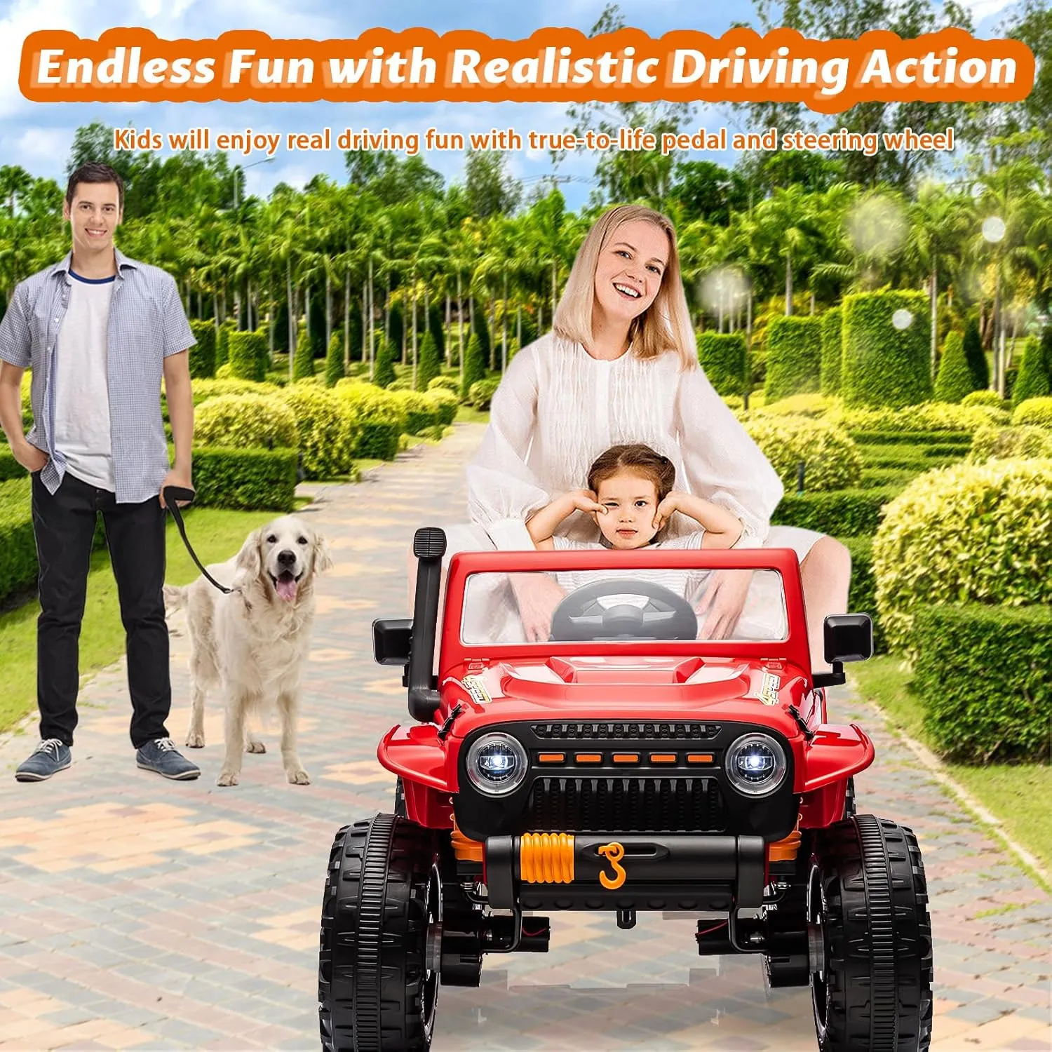 24V Ride On Car for Kids,2 Seater Electric Truck with Remote Control, 4x45W Powerful Engine, Battery Powered Ride On Toys for Kids, 4WD/2WD Switchable, Led Headlight & Music Player, Red